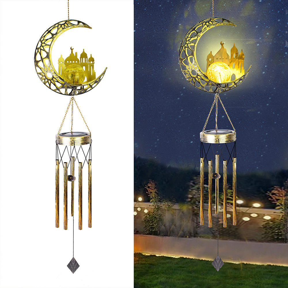 Hanging Flamingo Solar LED Wind Chime with Crackle Glass Globe | High & Bury