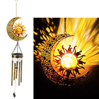 Hanging Flamingo Solar LED Wind Chime with Crackle Glass Globe | High & Bury