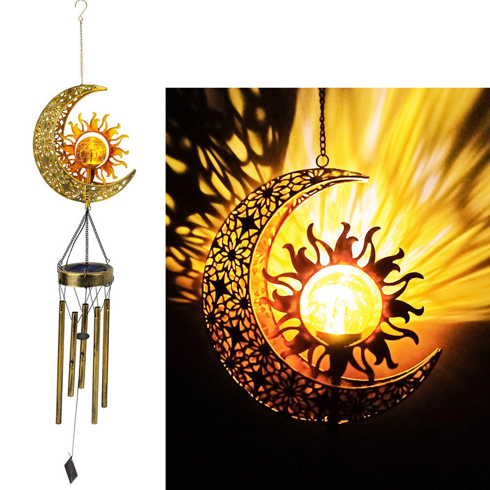 Hanging Flamingo Solar LED Wind Chime with Crackle Glass Globe | High & Bury