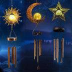 Hanging Flamingo Solar LED Wind Chime with Crackle Glass Globe | High & Bury