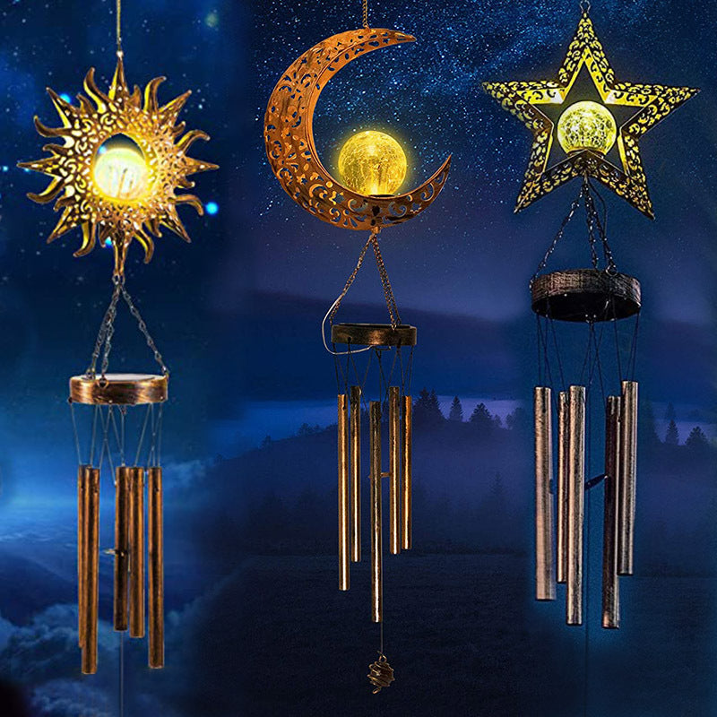 Hanging Flamingo Solar LED Wind Chime with Crackle Glass Globe | High & Bury