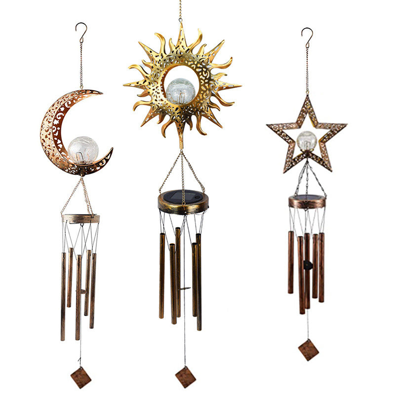 Hanging Flamingo Solar LED Wind Chime with Crackle Glass Globe | High & Bury