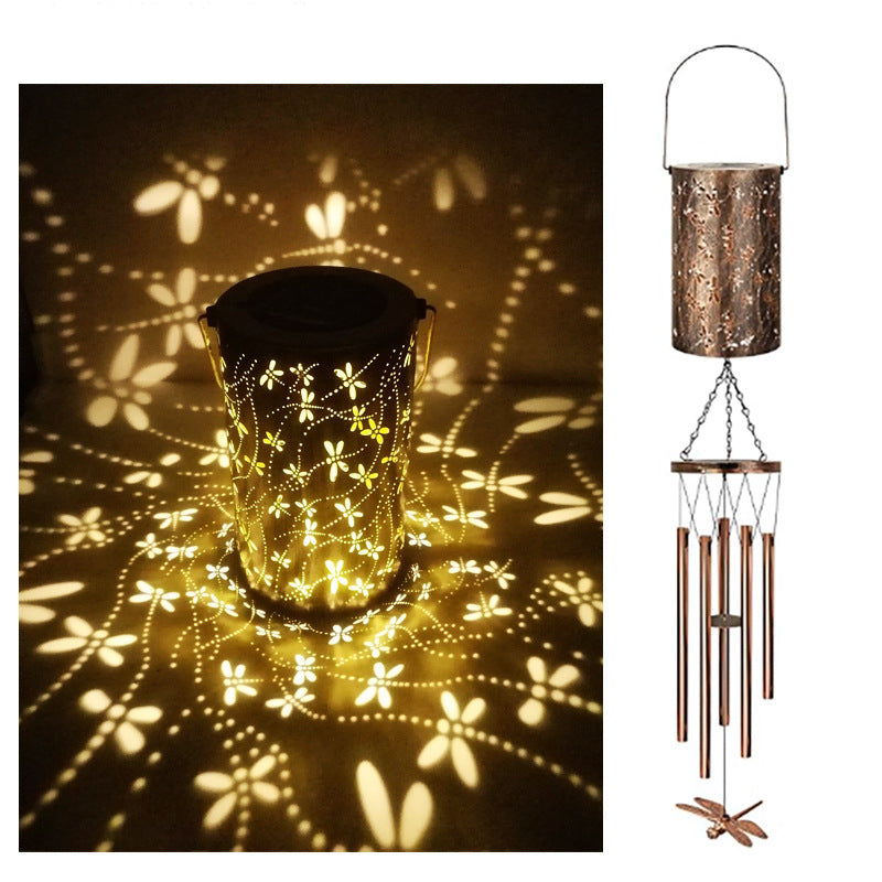 Hanging Flamingo Solar LED Wind Chime with Crackle Glass Globe | High & Bury