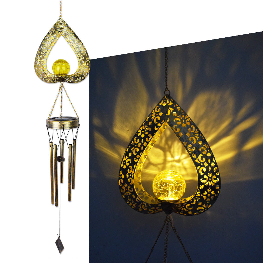 Hanging Flamingo Solar LED Wind Chime with Crackle Glass Globe | High & Bury