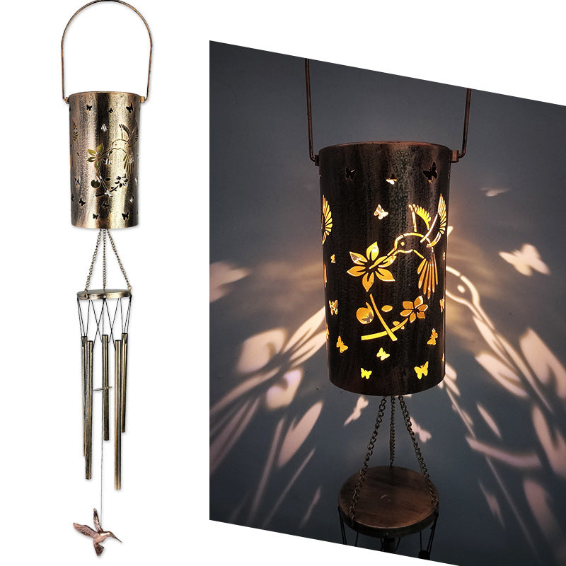 Hanging Flamingo Solar LED Wind Chime with Crackle Glass Globe | High & Bury