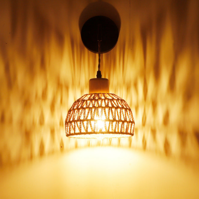 Hanging Light Woven Natural Fiber Wood | High & Bury