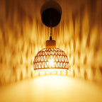 Hanging Light Woven Natural Fiber Wood | High & Bury