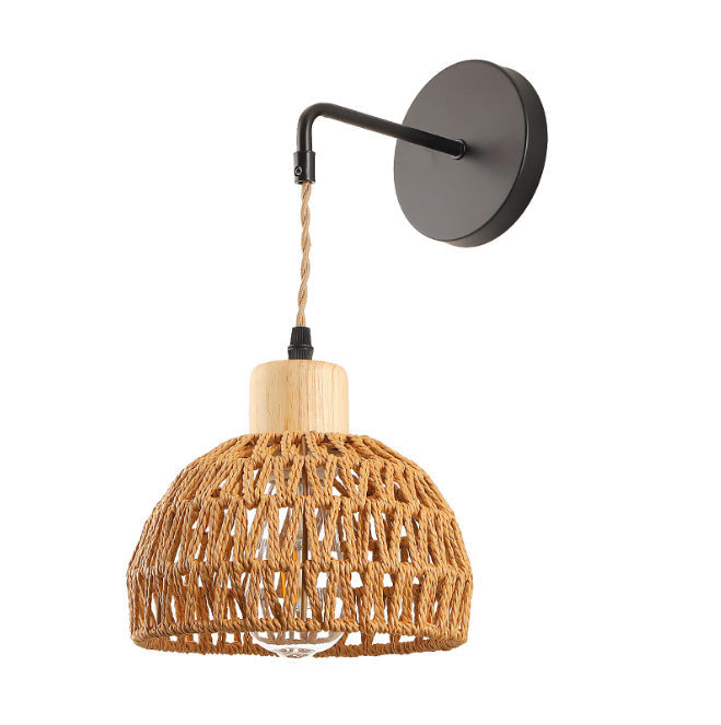 Hanging Light Woven Natural Fiber Wood | High & Bury