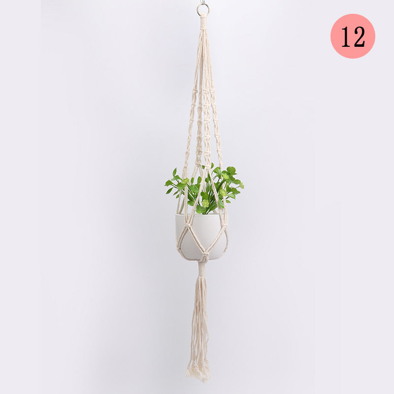 Hanging Macrame Plant Holder Dark Blue Cotton Rope | High & Bury