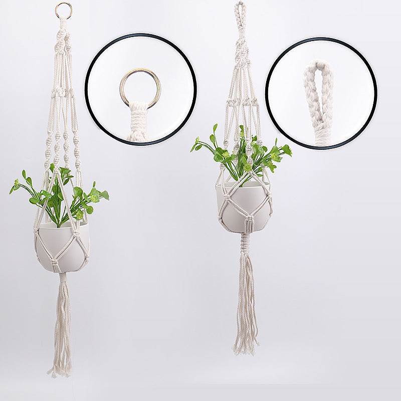 Hanging Macrame Plant Holder Dark Blue Cotton Rope | High & Bury