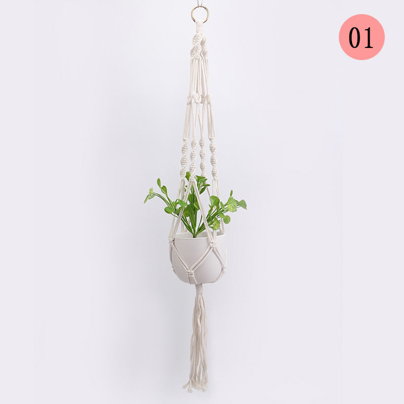 Hanging Macrame Plant Holder Dark Blue Cotton Rope | High & Bury