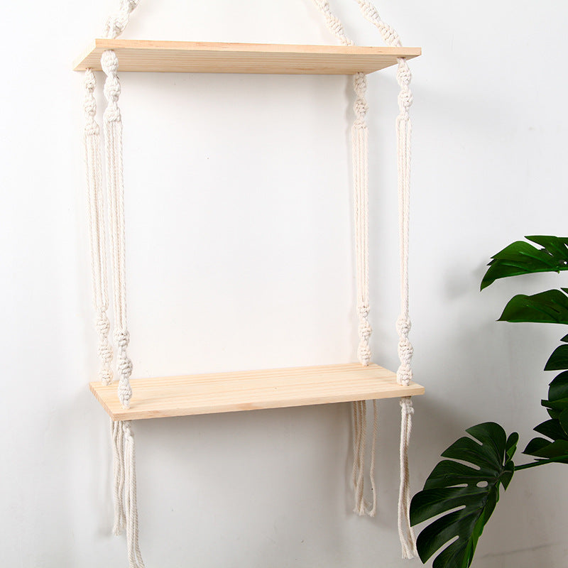Hanging Macrame Shelf Organizer Off White | High & Bury