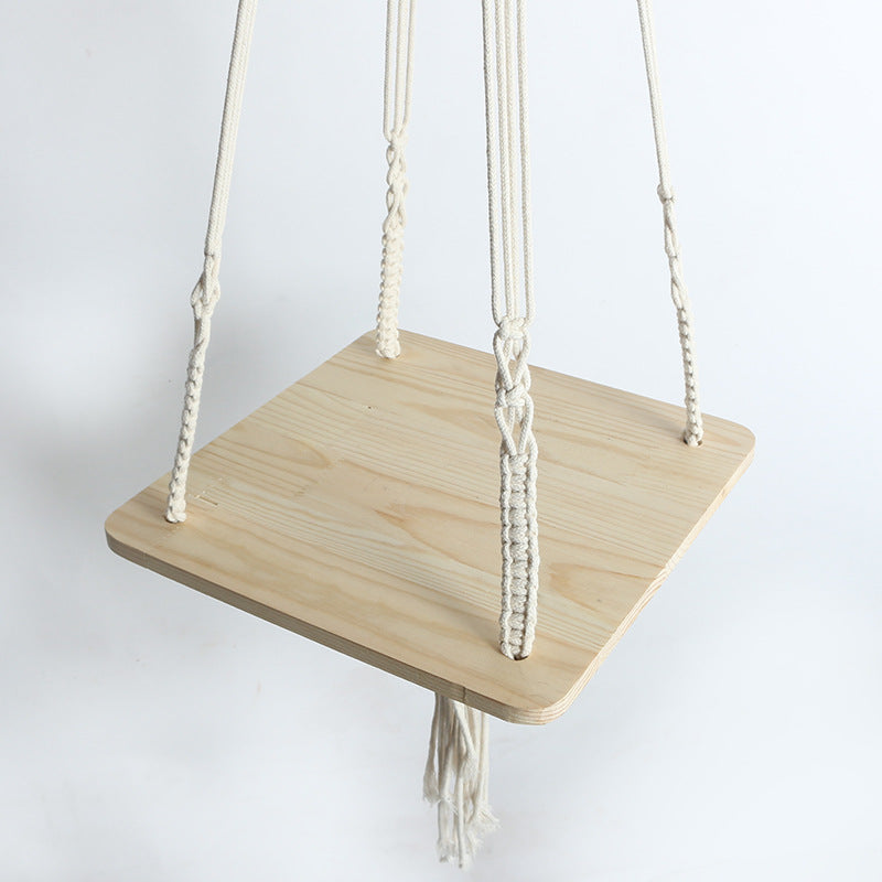 Hanging Plant Holder Cotton Macrame Wood | High & Bury