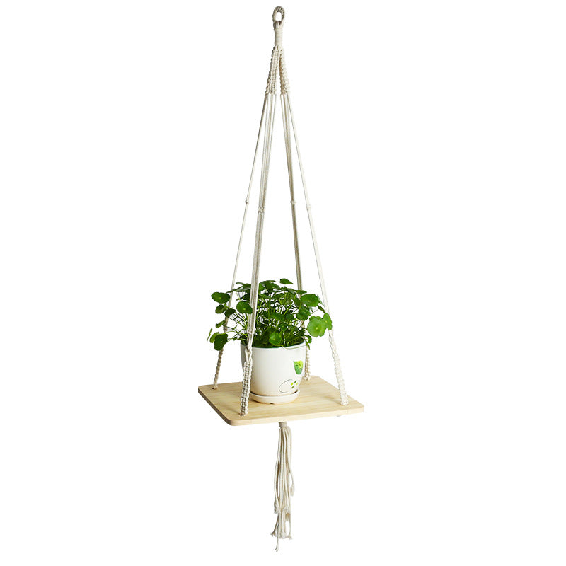 Hanging Plant Holder Cotton Macrame Wood | High & Bury