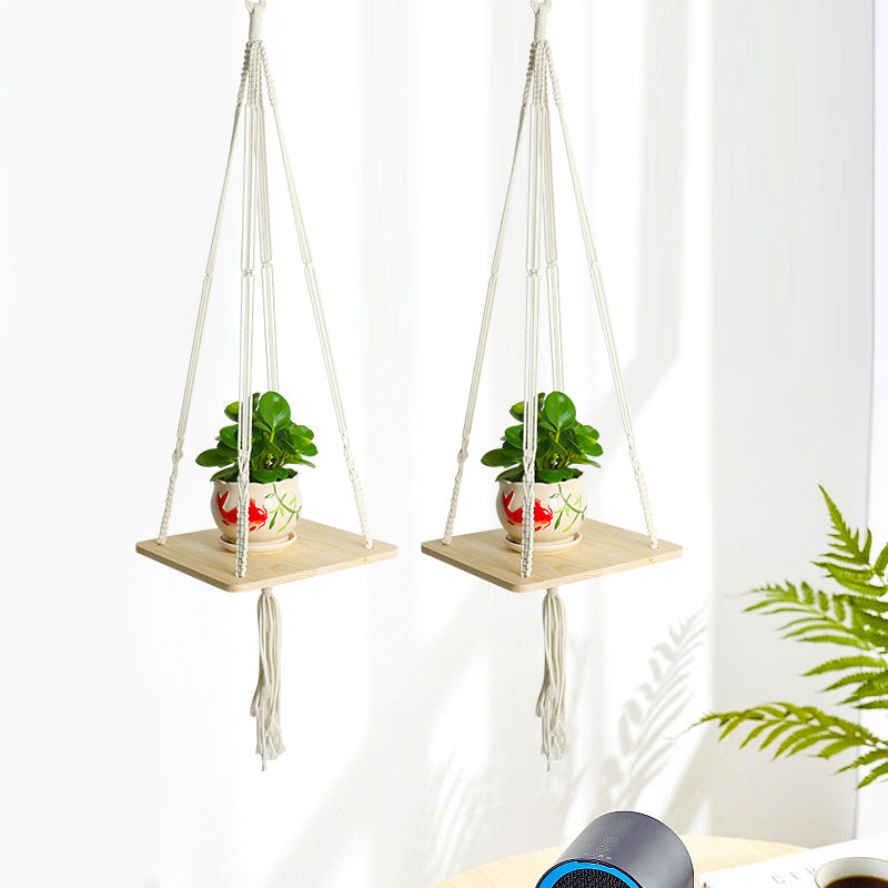 Hanging Plant Holder Cotton Macrame Wood | High & Bury