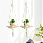 Hanging Plant Holder Cotton Macrame Wood | High & Bury