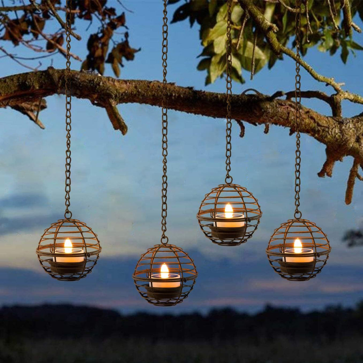 Hanging Spherical Wire Tealight Holder Set | High & Bury