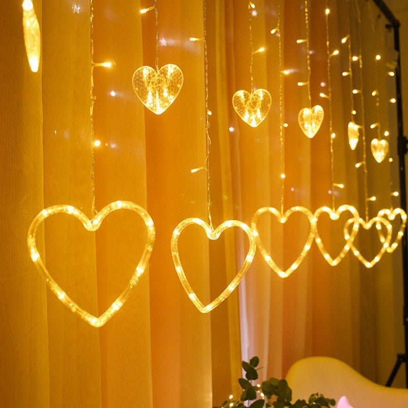 Hanging Star and Crescent Moon LED Curtain String Lights for Bedroom Ambiance | High & Bury