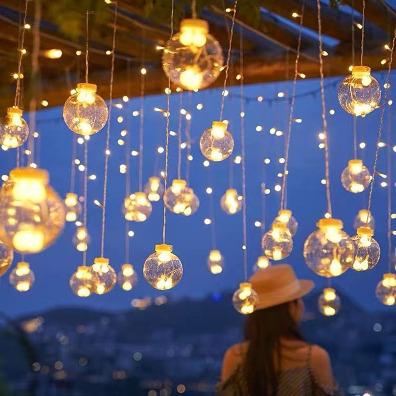 Hanging Star and Crescent Moon LED Curtain String Lights for Bedroom Ambiance | High & Bury