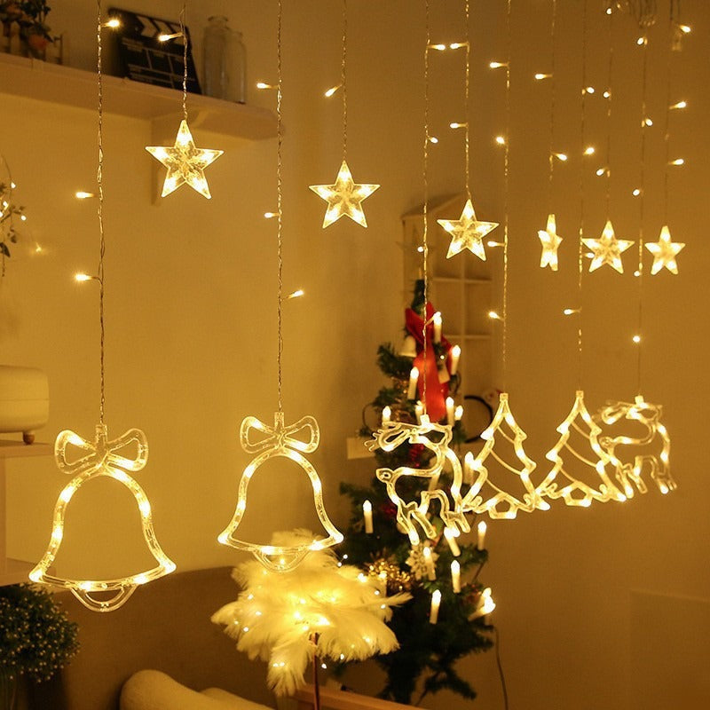 Hanging Star and Crescent Moon LED Curtain String Lights for Bedroom Ambiance | High & Bury