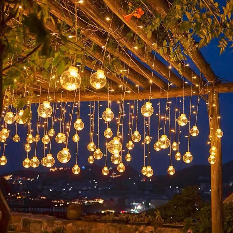 Hanging Star and Crescent Moon LED Curtain String Lights for Bedroom Ambiance | High & Bury