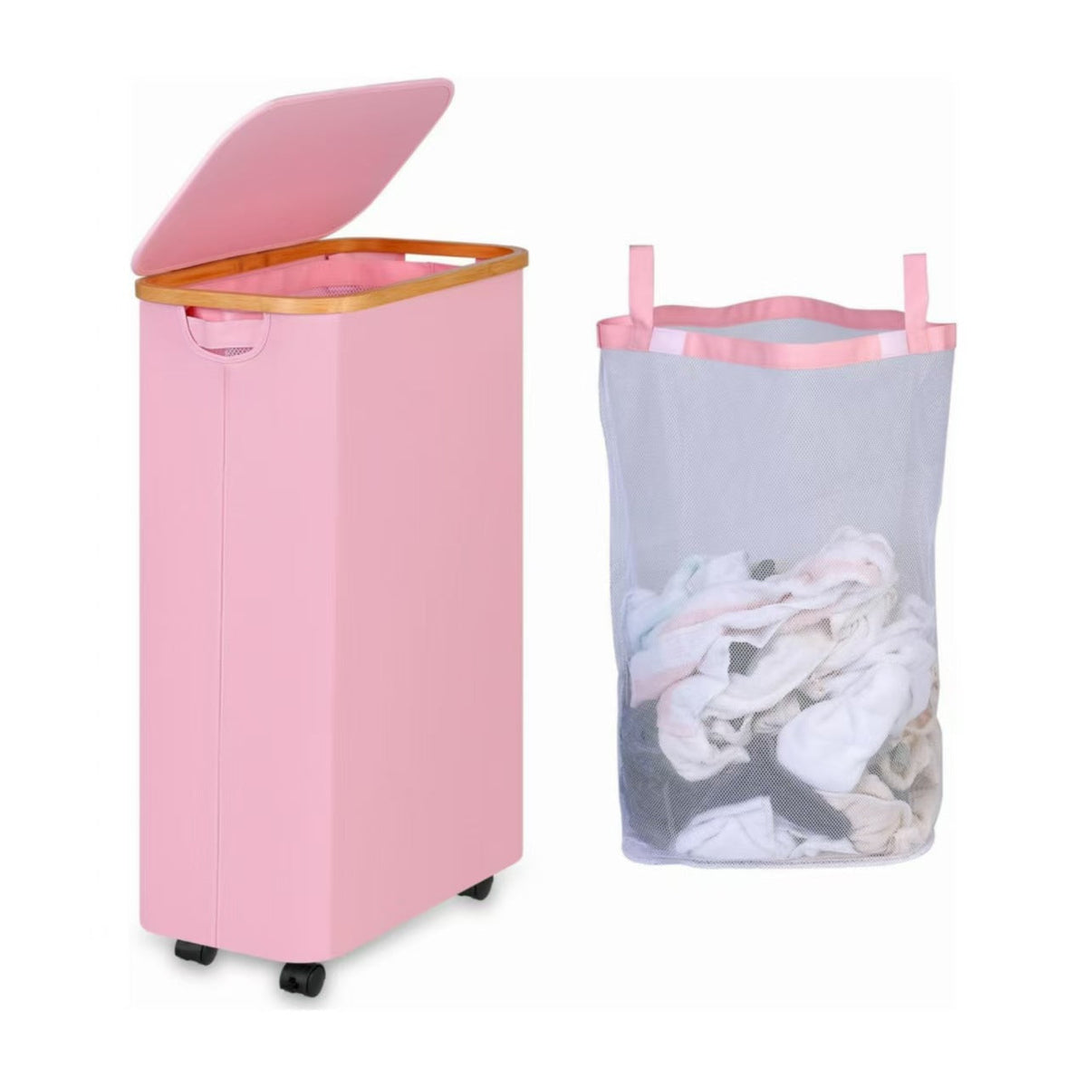 High-Quality Laundry Container with Bamboo Lid and Practical Carrying Handle | High & Bury