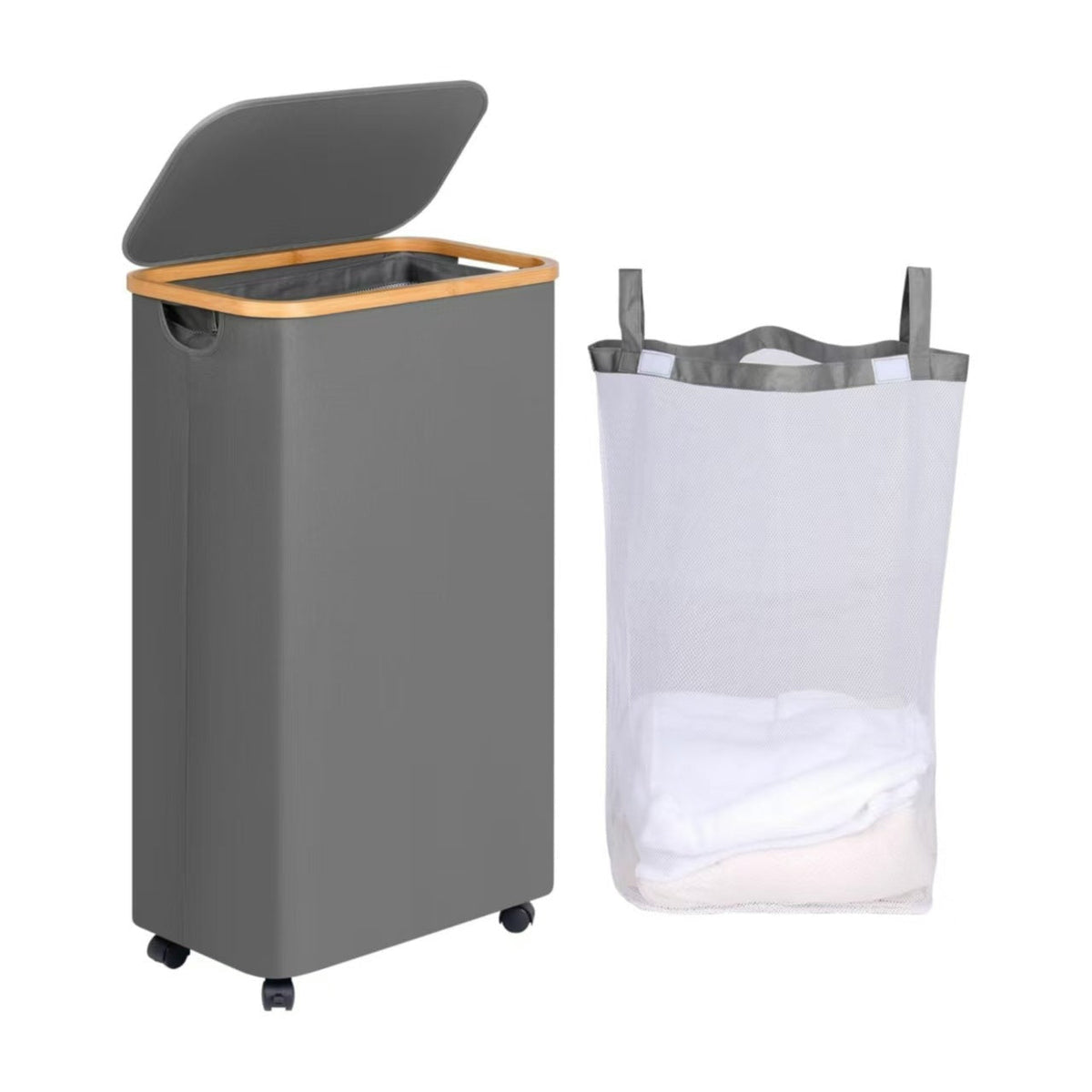 High-Quality Laundry Container with Bamboo Lid and Practical Carrying Handle | High & Bury