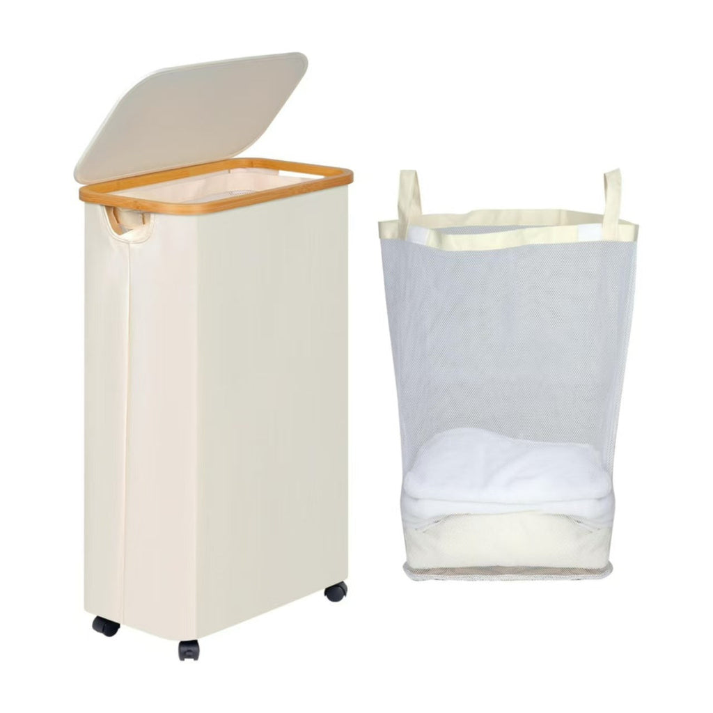 High-Quality Laundry Container with Bamboo Lid and Practical Carrying Handle | High & Bury