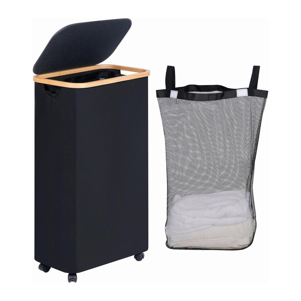 High-Quality Laundry Container with Bamboo Lid and Practical Carrying Handle | High & Bury