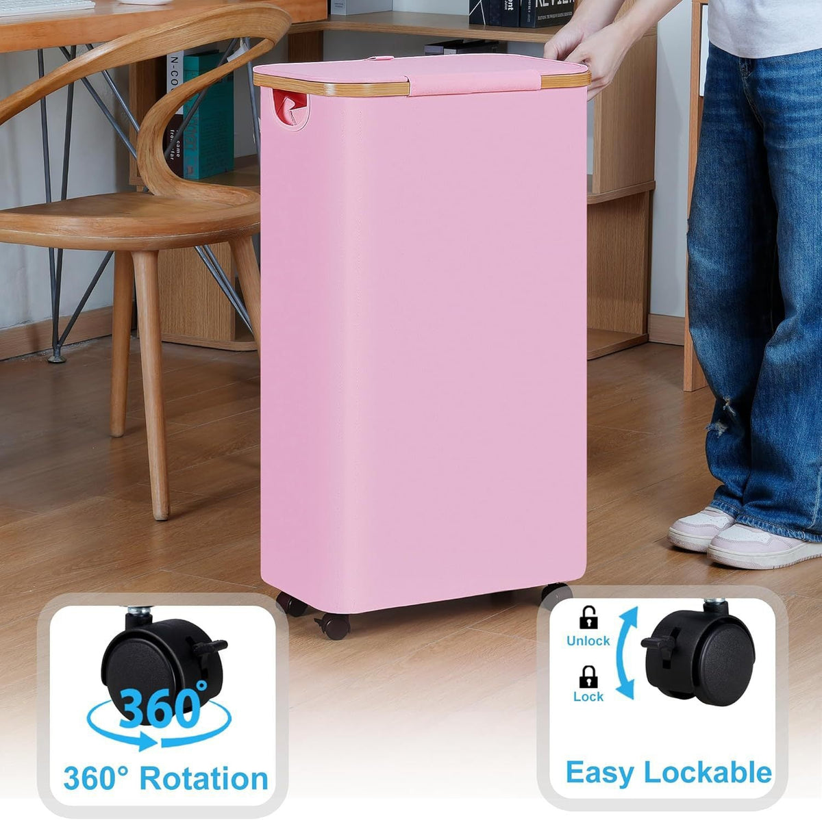 High-Quality Laundry Container with Bamboo Lid and Practical Carrying Handle | High & Bury