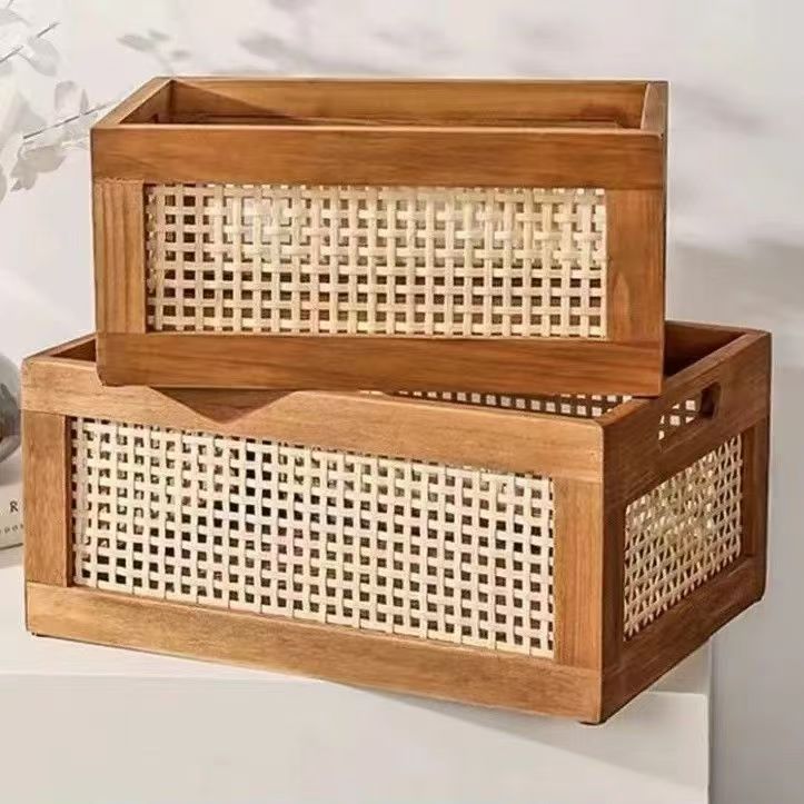 High-Quality Storage Basket with Rattan Details | High & Bury