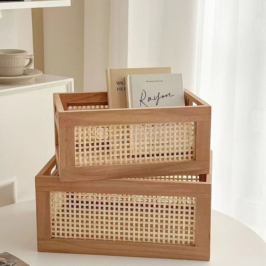 High-Quality Storage Basket with Rattan Details | High & Bury