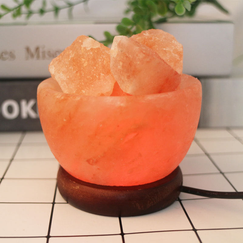 Himalayan Salt Crystal Sphere Lamp with Color Changing LED and Natural Wood Base | High & Bury