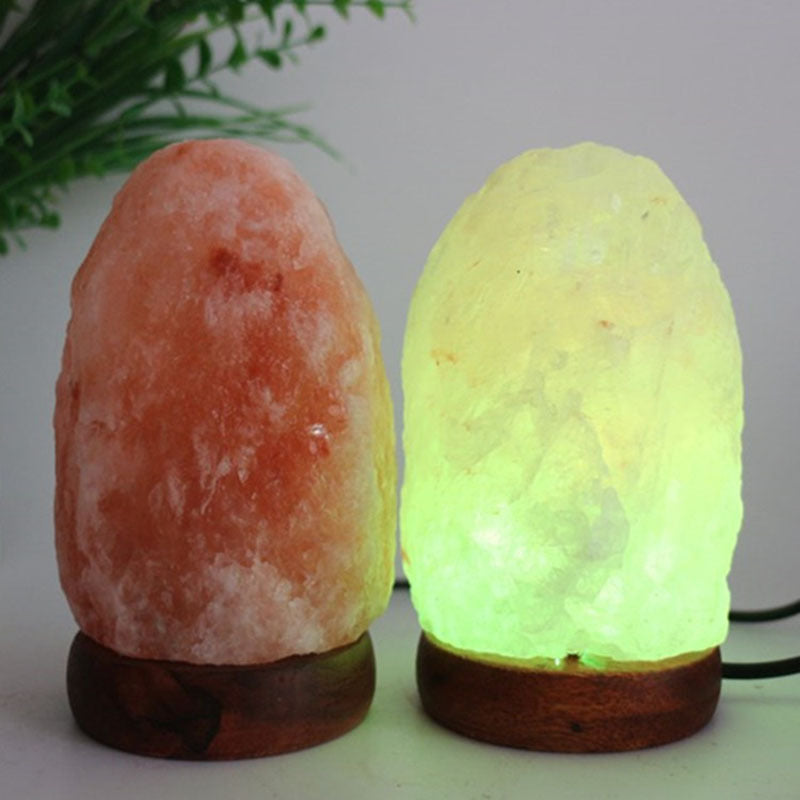 Himalayan Salt Crystal Sphere Lamp with Color Changing LED and Natural Wood Base | High & Bury