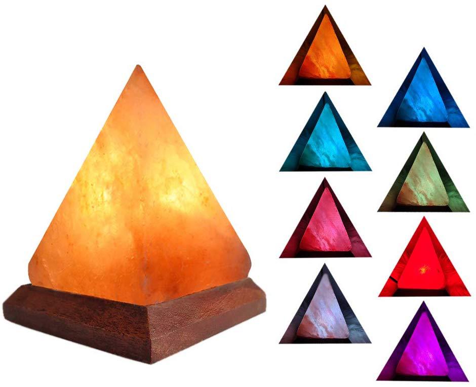 Himalayan Salt Crystal Sphere Lamp with Color Changing LED and Natural Wood Base | High & Bury