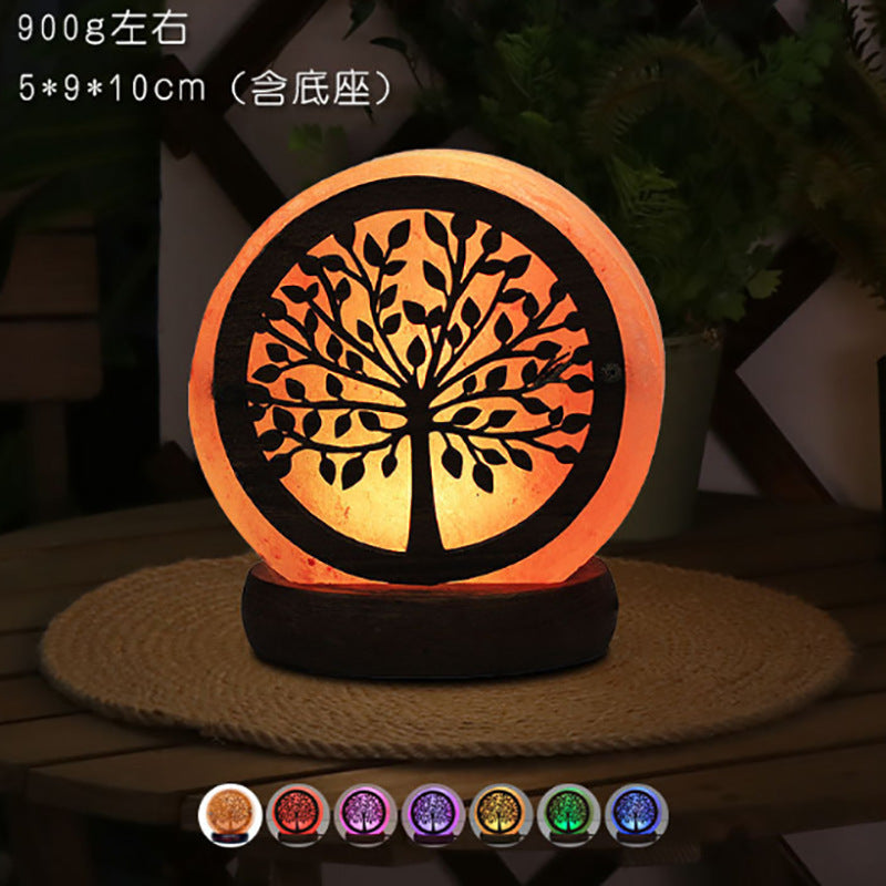 Himalayan Salt Crystal Sphere Lamp with Color Changing LED and Natural Wood Base | High & Bury