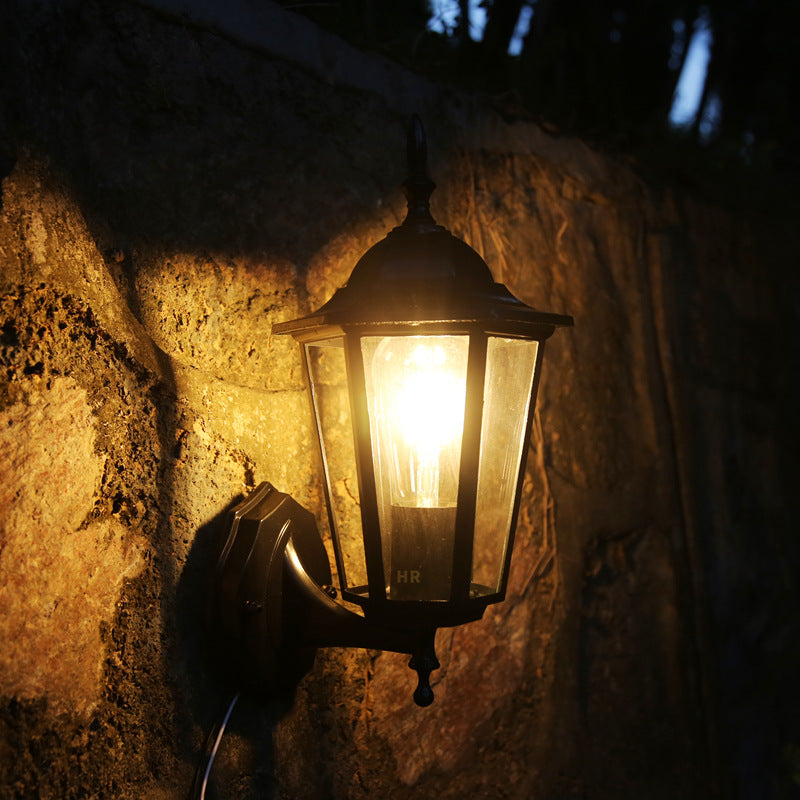 Industrial Hexagonal Aluminium and Frosted Glass Outdoor Wall Light, view 13