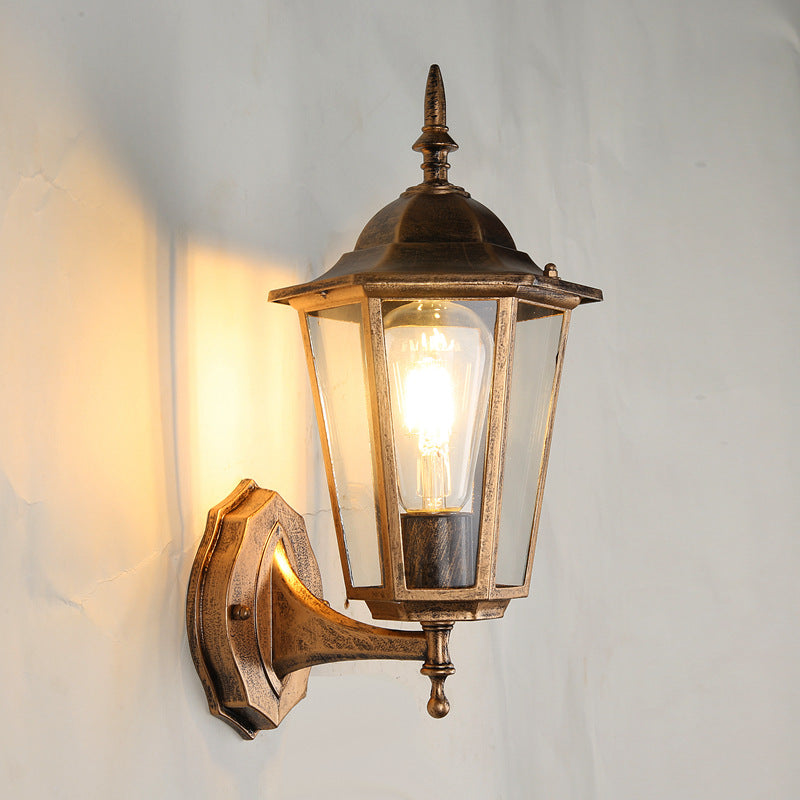 Industrial Hexagonal Aluminium and Frosted Glass Outdoor Wall Light, view 16