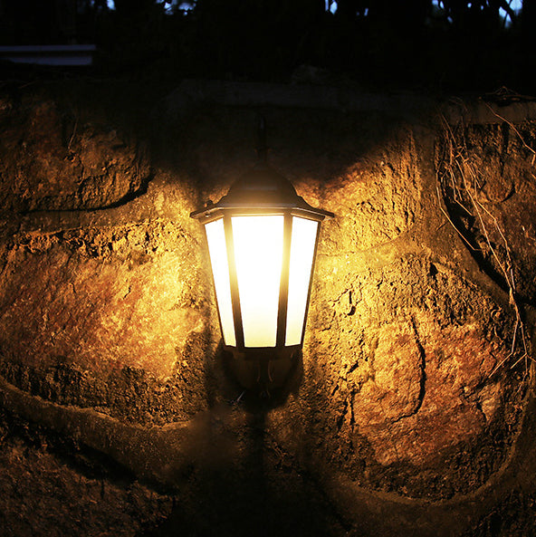 Industrial Hexagonal Aluminium and Frosted Glass Outdoor Wall Light