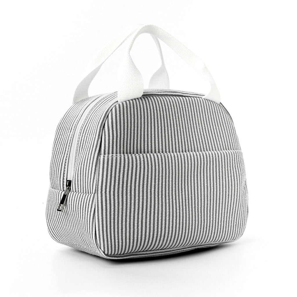 Insulated Lunchbox Bag with Striped Design and Carry Handles, view 3