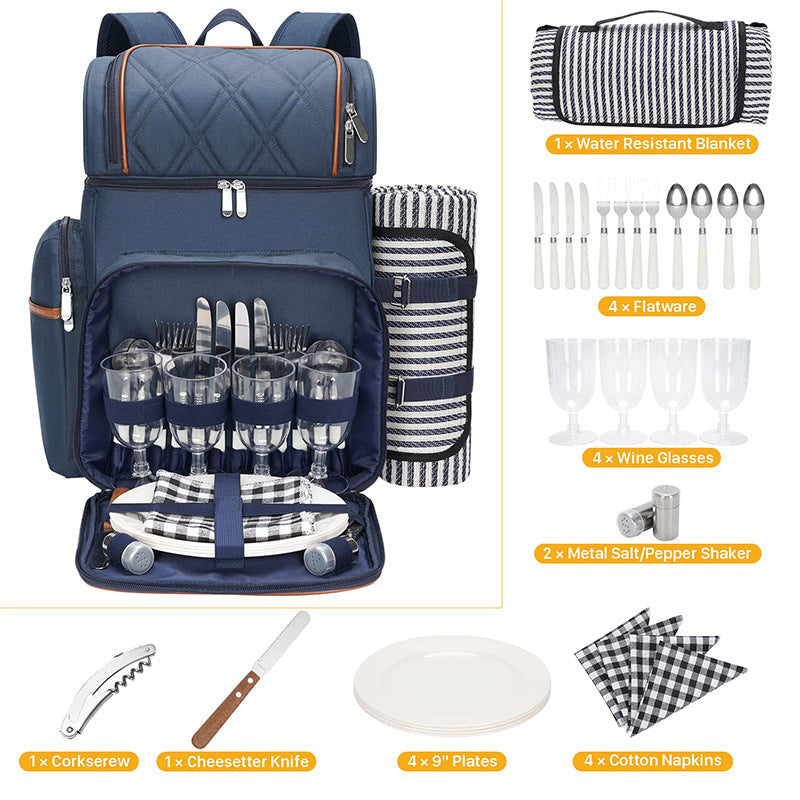 Insulated Picnic Backpack with Dining Set for Four, view 4