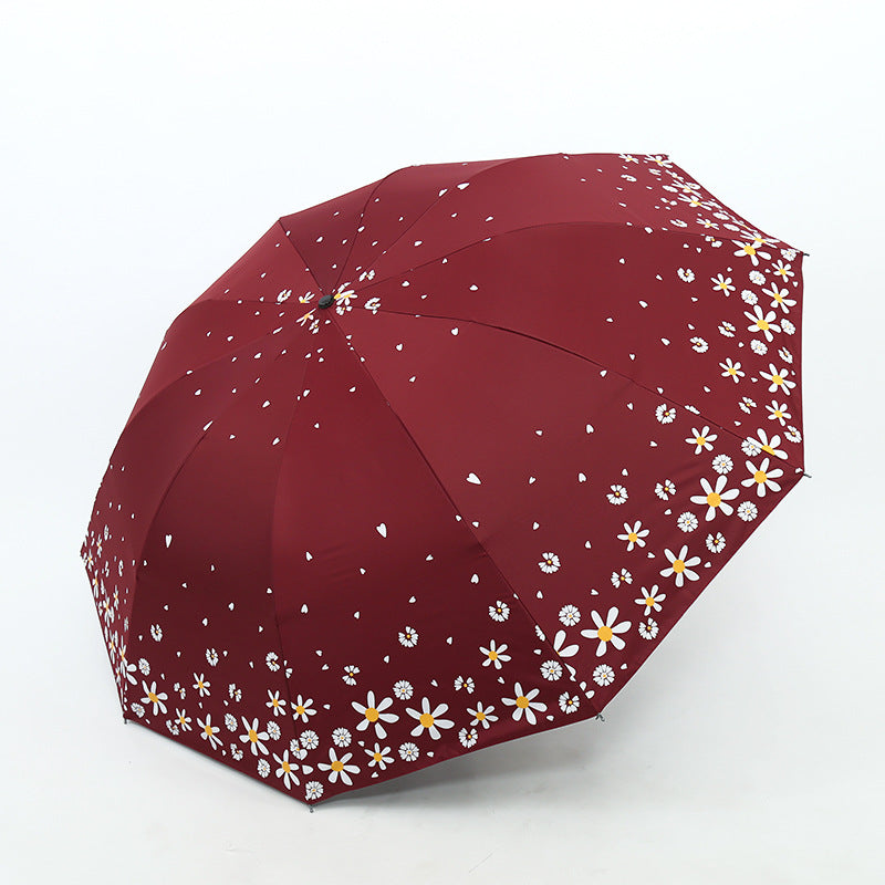 Ladies Floral Folding Rain Umbrella with Reinforced Frame, view 3