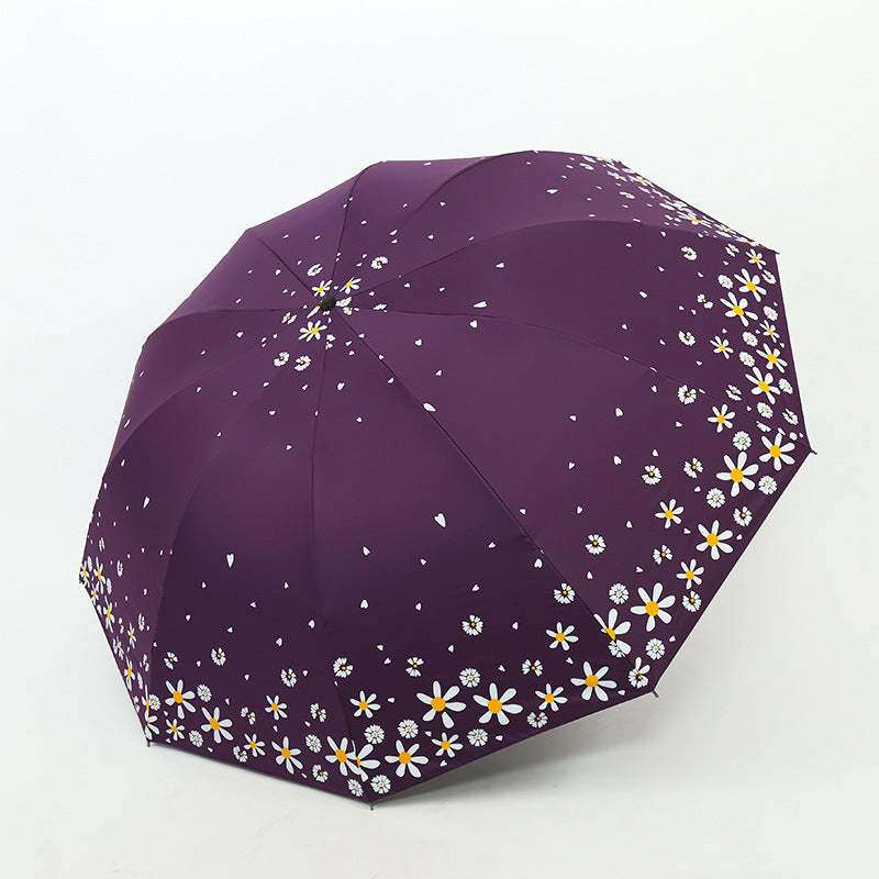 Ladies Floral Folding Rain Umbrella with Reinforced Frame, view 4