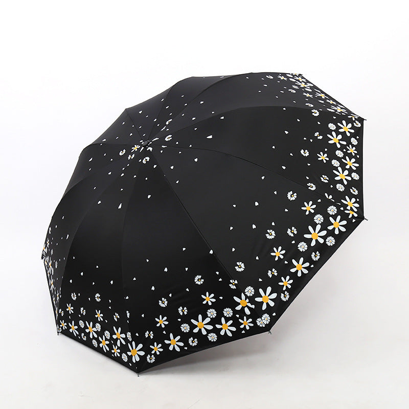 Ladies Floral Folding Rain Umbrella with Reinforced Frame