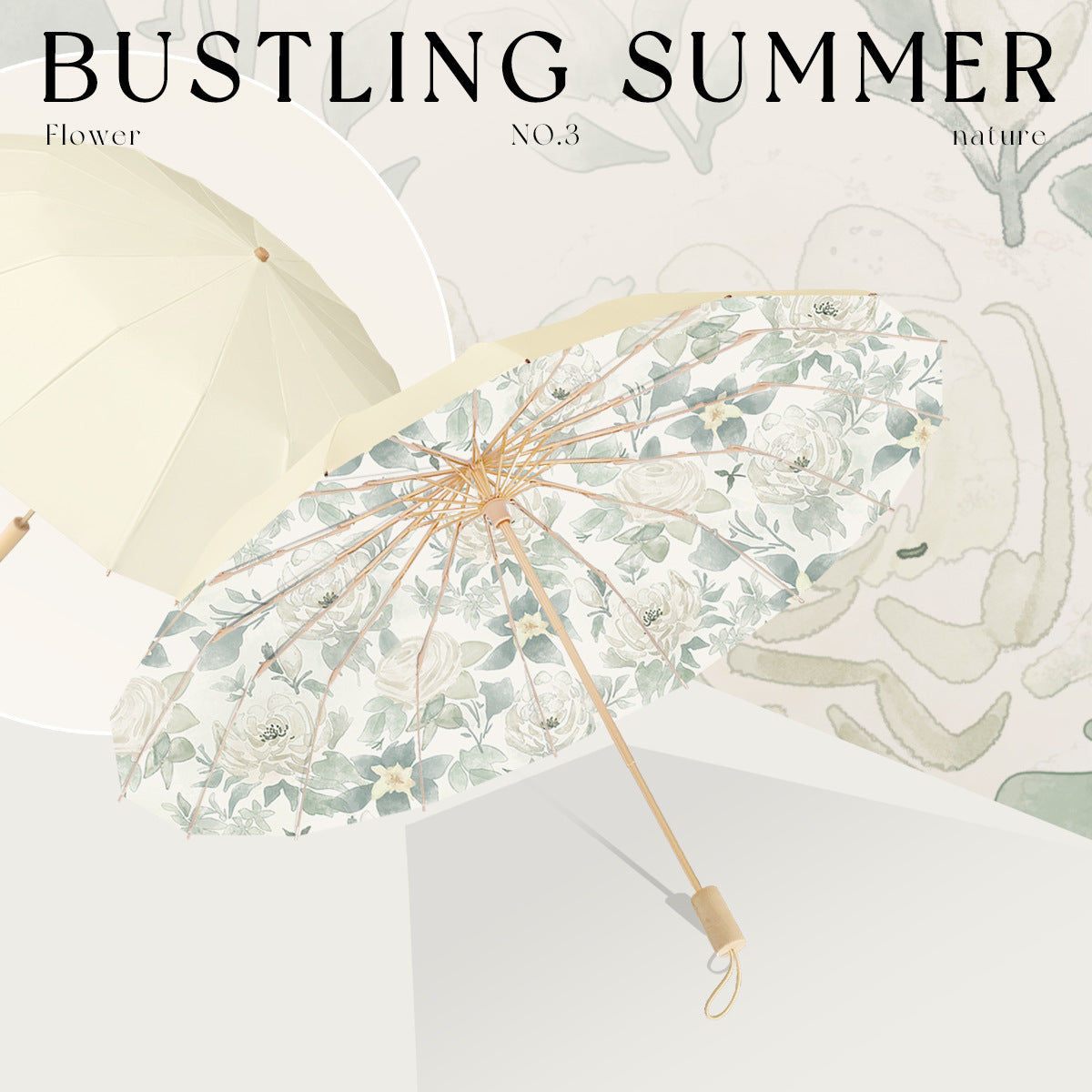 Ladies’ Folding Parasol with Floral Design and Carrying Case, view 5