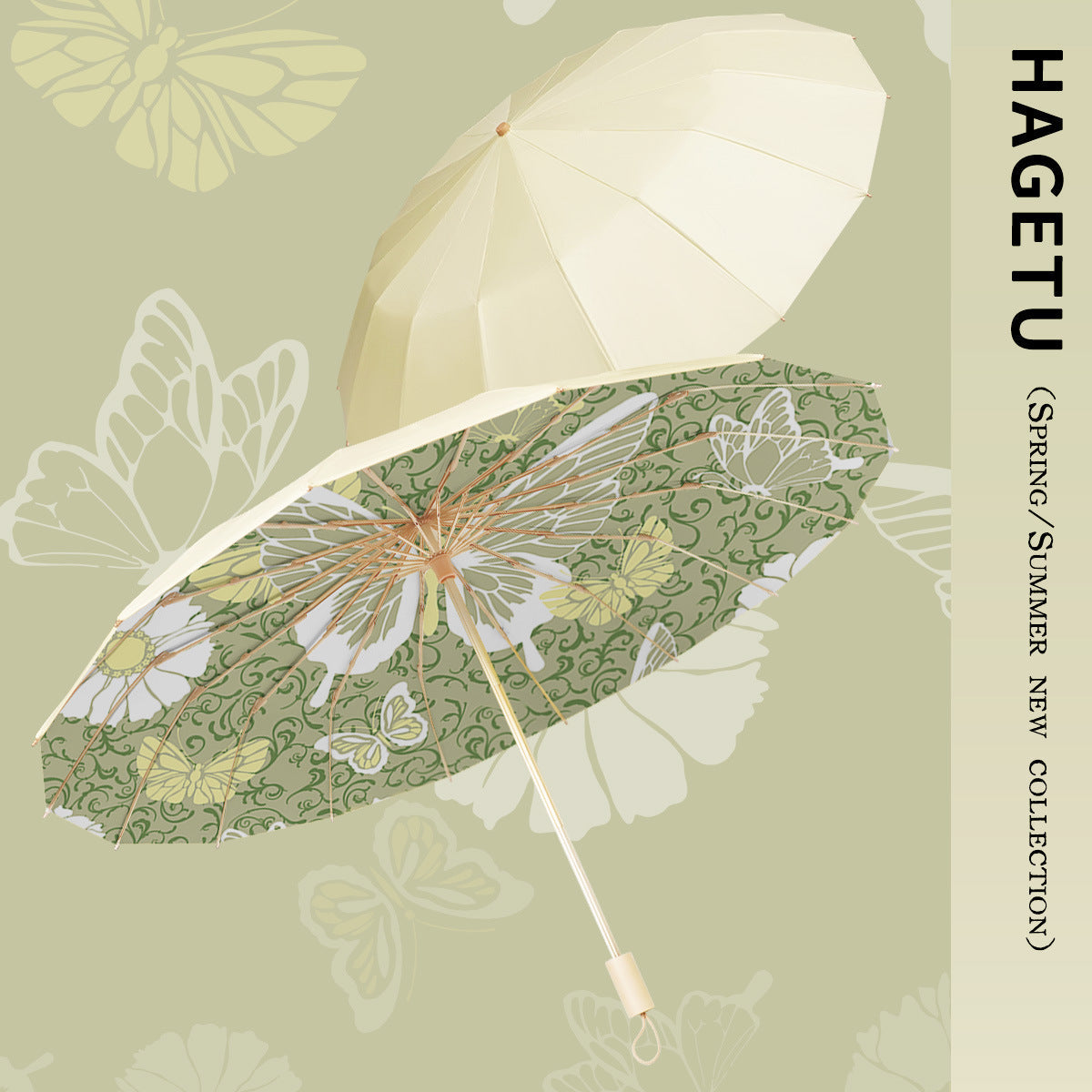 Ladies’ Folding Parasol with Floral Design and Carrying Case, view 8