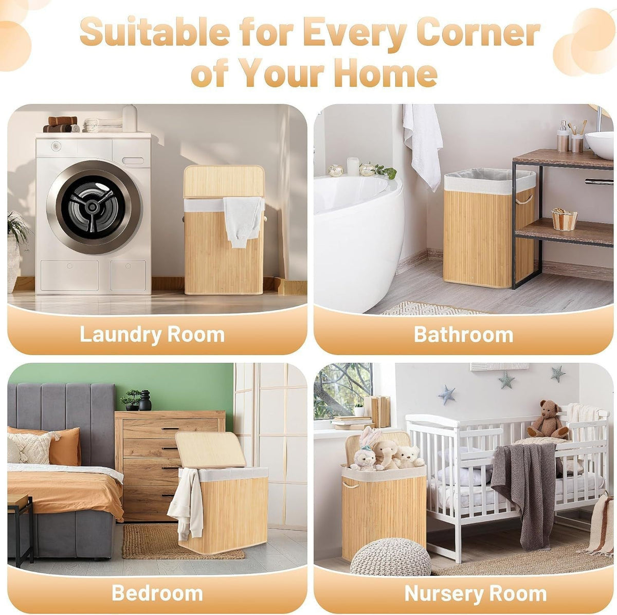 Large Laundry Basket with Two Compartments and Removable Lid | High & Bury