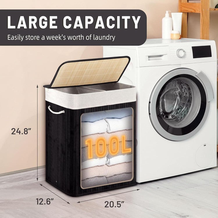 Large Laundry Basket with Two Compartments and Removable Lid | High & Bury