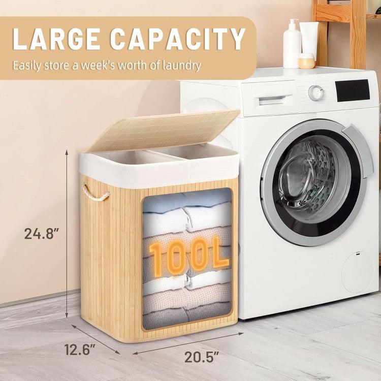 Large Laundry Basket with Two Compartments and Removable Lid | High & Bury