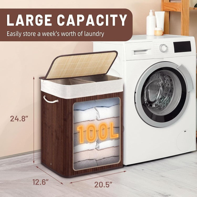 Large Laundry Basket with Two Compartments and Removable Lid | High & Bury